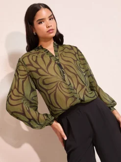 Friends Like These Collarless Long Sleeve Chiffon Blouse