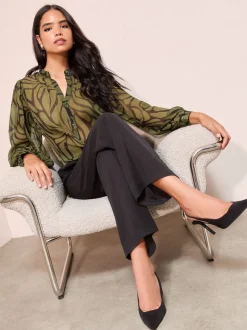 Friends Like These Collarless Long Sleeve Chiffon Blouse