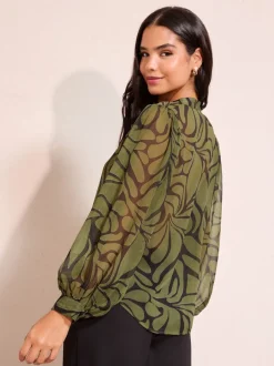 Friends Like These Collarless Long Sleeve Chiffon Blouse