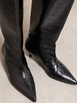 Friends Like These Faux Croc Leather Kitten Heel Formal Knee High Shaft Long Boots