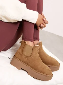 Friends Like These Faux Fur Lined & Faux Suede Platform Chelsea Boots