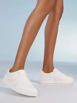 Friends Like These Faux Leather Pearl Lace Up Flat Bridal Trainers