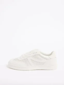 Friends Like These Faux Leather Pearl Lace Up Flat Bridal Trainers