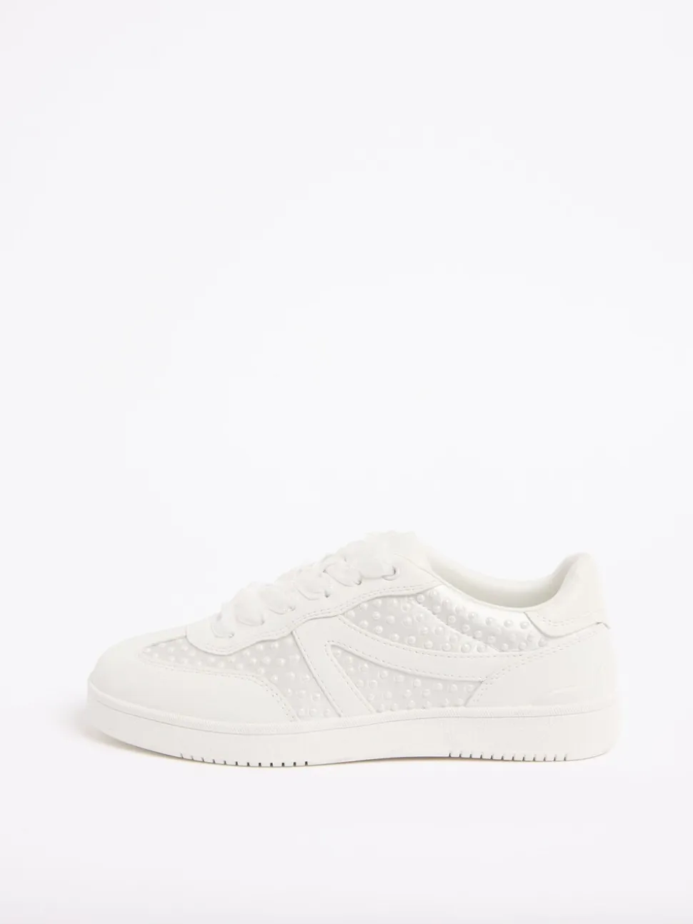 Friends Like These Faux Leather Pearl Lace Up Flat Bridal Trainers