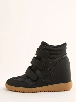 Friends Like These Faux Leather Velcro High Top Wedge Casual Trainers