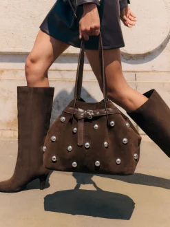 Friends Like These Faux Suede Studded Tote Bag