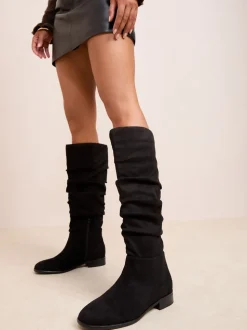 Friends Like These Flat Ruched Faux Suede Knee High Long Casual Boots
