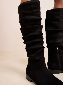Friends Like These Flat Ruched Faux Suede Knee High Long Casual Boots