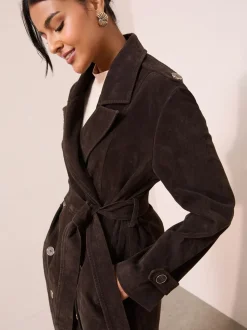 Friends Like These Imitatiesuède Maxi Trenchcoat Met ceintuur