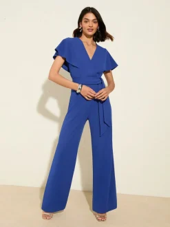 Friends Like These Jumpsuit met korte ruchemouwen en overslag in scuba-stof