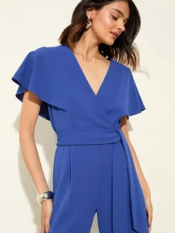 Friends Like These Jumpsuit met korte ruchemouwen en overslag in scuba-stof