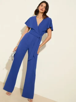 Friends Like These Jumpsuit met korte ruchemouwen en overslag in scuba-stof