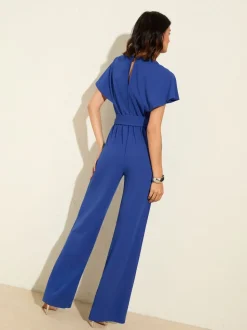 Friends Like These Jumpsuit met korte ruchemouwen en overslag in scuba-stof