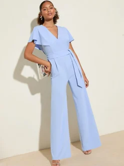 Friends Like These Jumpsuit met korte ruchemouwen en overslag in scuba-stof