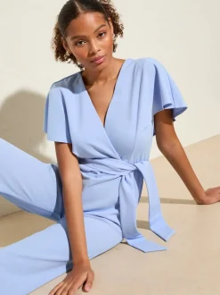 Friends Like These Jumpsuit met korte ruchemouwen en overslag in scuba-stof
