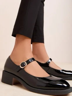 Friends Like These Low Block Heel Buckle Patent Faux Leather Maryjane Shoes