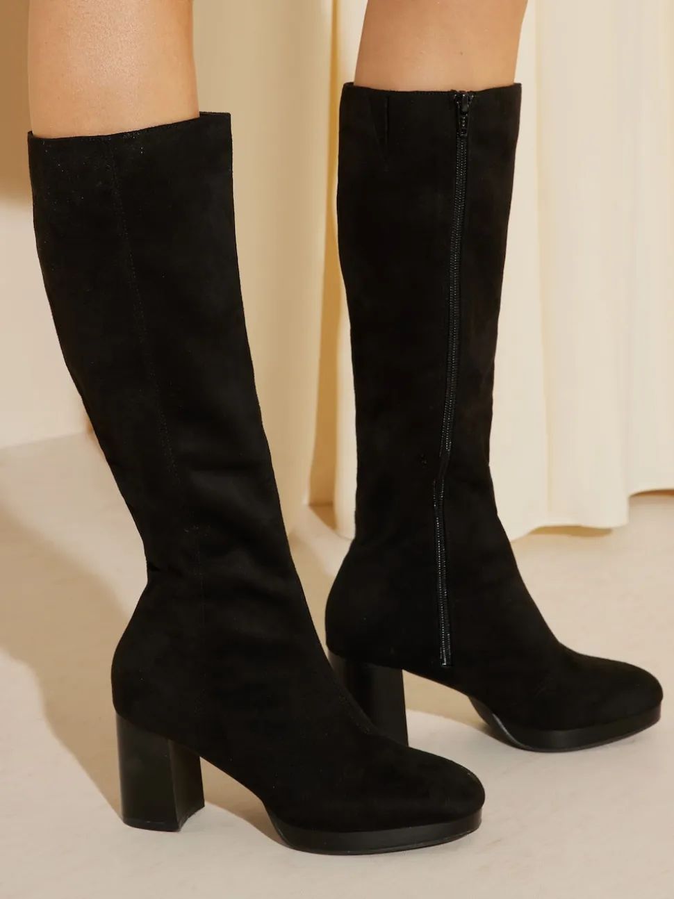 Friends Like These Platform Block Heel Knee High Faux Suede Long Boots