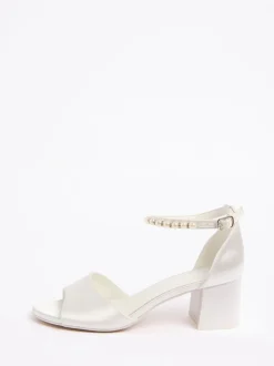 Friends Like These Satin Low Block Heel Pearl Strap Bridal Sandals