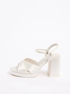 Friends Like These Satin Mid Block Heel Cross Strap Platform Bridal Sandals