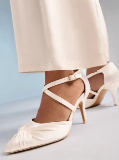 Friends Like These Satin Twist Detail Cross Strap Mid Heel Bridal Court Shoe
