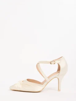 Friends Like These Satin Twist Detail Cross Strap Mid Heel Bridal Court Shoe