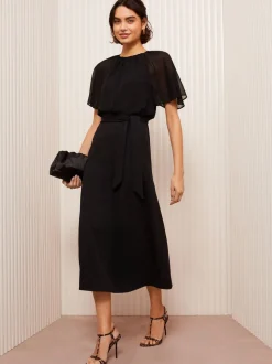 Friends Like These scuba chiffon midi-jurk met fladdermouwen