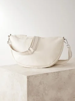 Gebroken wit - Crossbodytas van leer met band