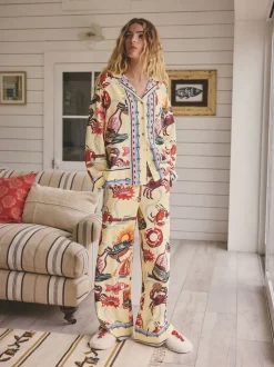 Geel - Viscose/Linen Blend Button Through Pyjamas