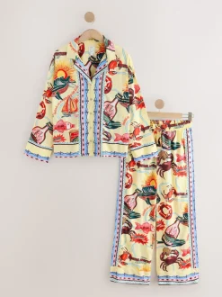 Geel - Viscose/Linen Blend Button Through Pyjamas