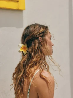 Geel/wit - Bloemvormige klauw haarclip
