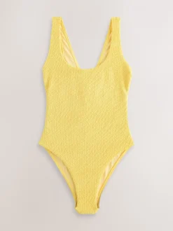 Gele kreukel - Wide Strap Tummy Control Scoop Swimsuit