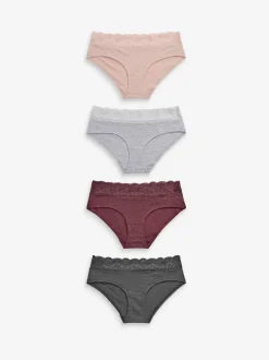 Gemêleerd grijs/roze/roodpaars - Katoenen kanten slipjes 4 stuks