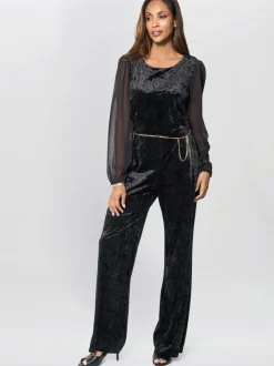 Gina Bacconi Alaska Velvet Black Jumpsuit With Sheer Sleeves