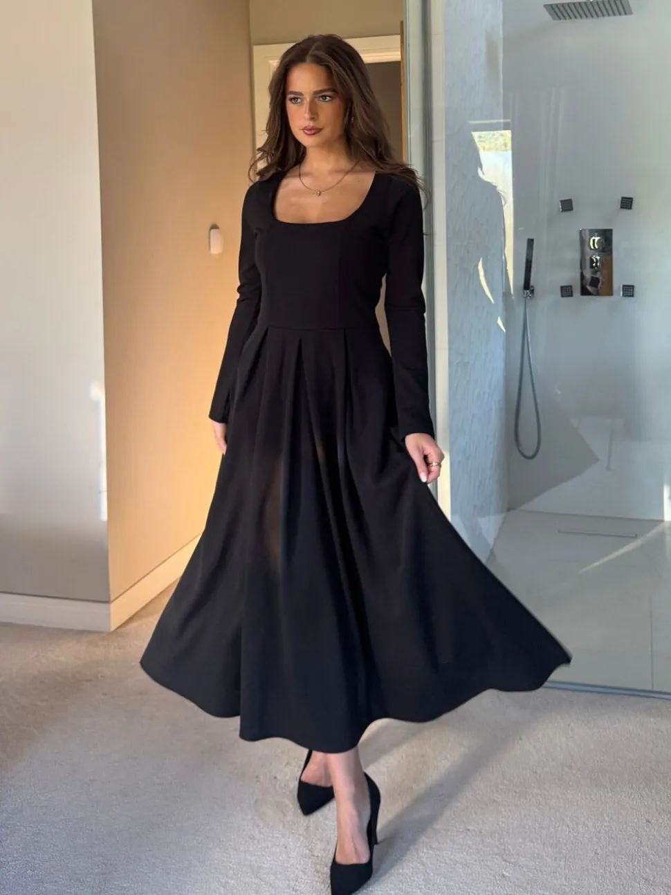 Girl In Mind Evie Square Neck Long Sleeve Midi Dress