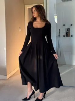Girl In Mind Evie Square Neck Long Sleeve Midi Dress
