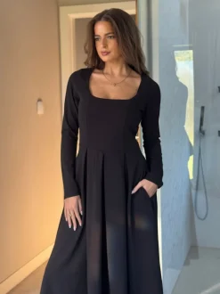Girl In Mind Evie Square Neck Long Sleeve Midi Dress
