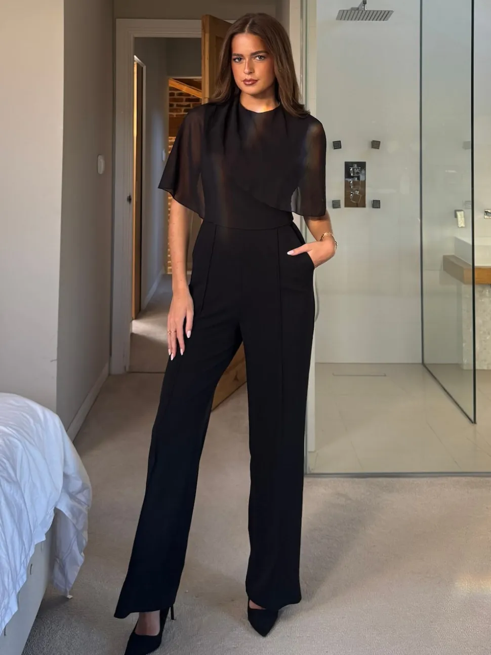 Girl In Mind Vivienne Cape Detail Stretch Jumpsuit