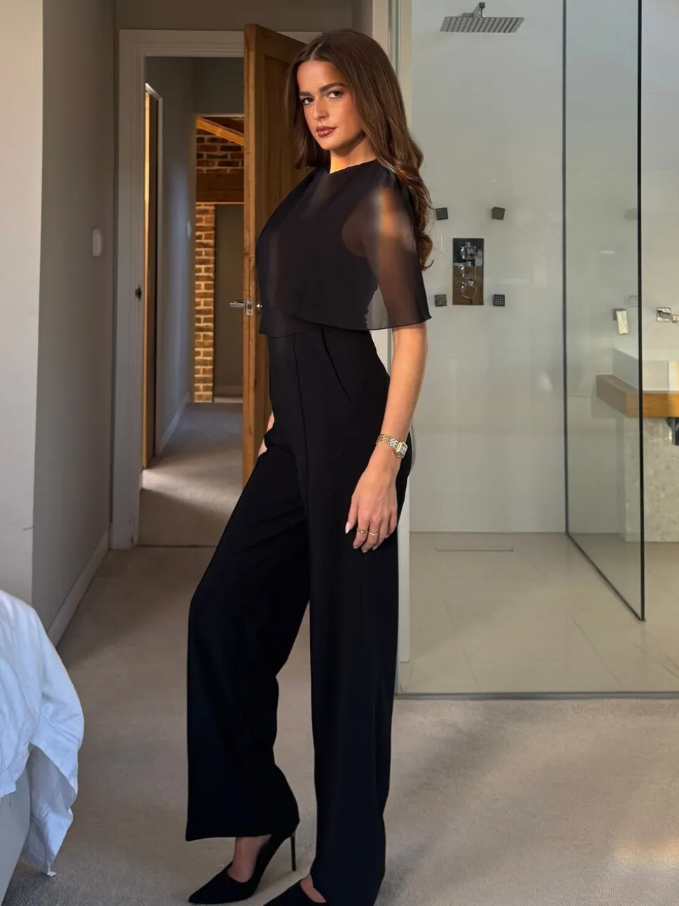 Girl In Mind Vivienne Cape Detail Stretch Jumpsuit
