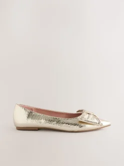 Goud - Ballerina's met spitse neus en strik