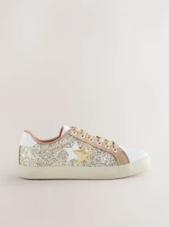 Goud - Forever Comfort® Glitter Star Detail Baseball Lace Up Trainers