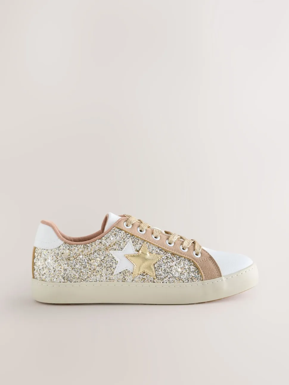 Goud - Forever Comfort® Glitter Star Detail Baseball Lace Up Trainers
