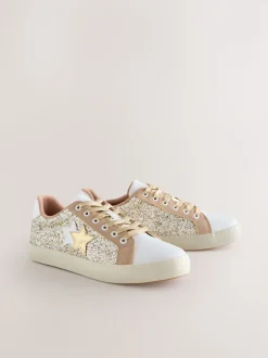 Goud - Forever Comfort® Glitter Star Detail Baseball Lace Up Trainers