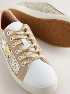 Goud - Forever Comfort® Glitter Star Detail Baseball Lace Up Trainers