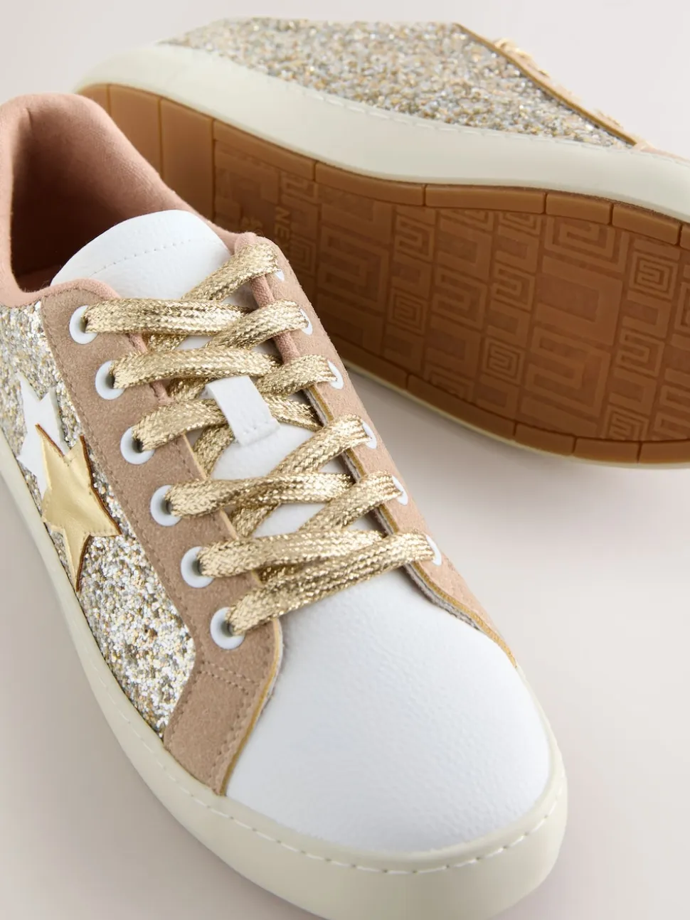 Goud - Forever Comfort® Glitter Star Detail Baseball Lace Up Trainers