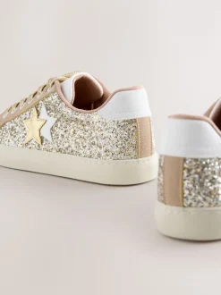 Goud - Forever Comfort® Glitter Star Detail Baseball Lace Up Trainers
