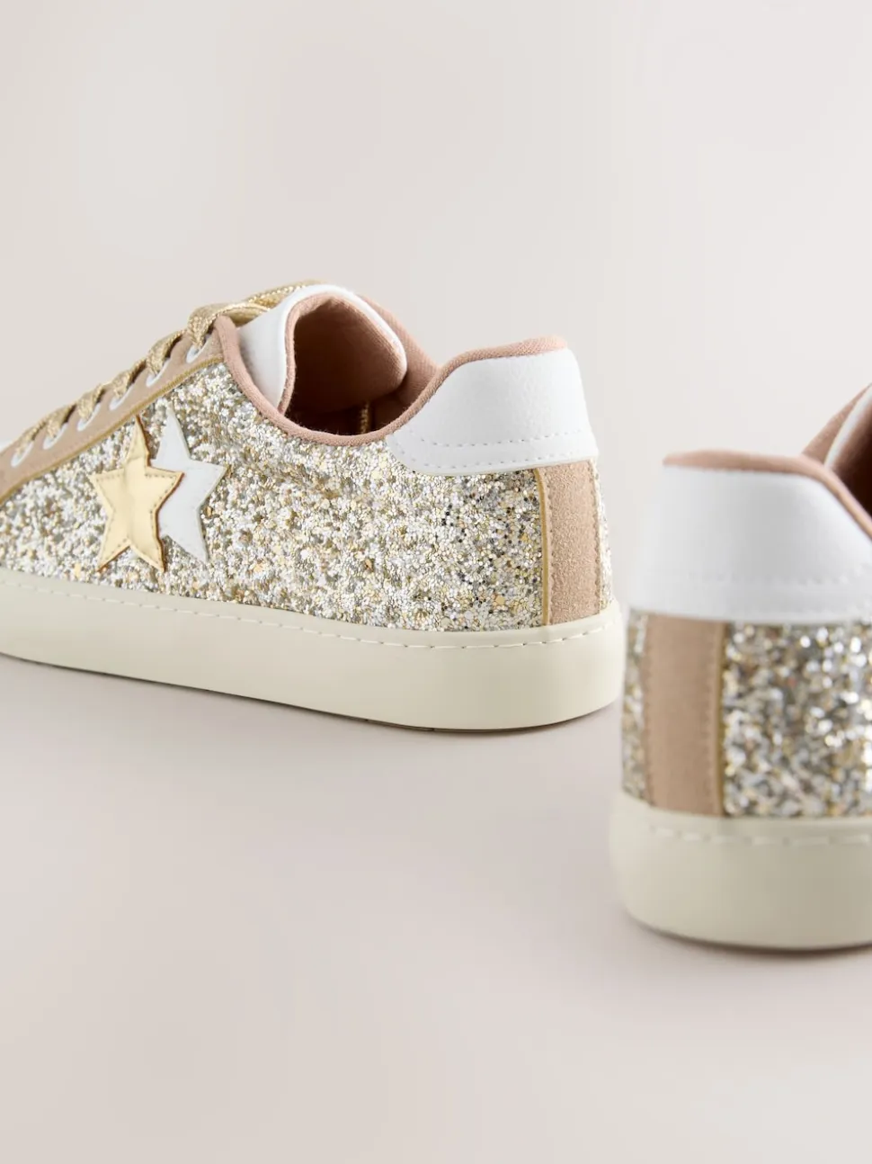 Goud - Forever Comfort® Glitter Star Detail Baseball Lace Up Trainers