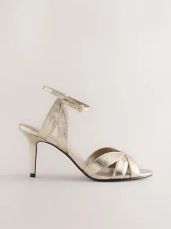 Goud - Forever Comfort® Leather Lattice Front Heeled Sandals
