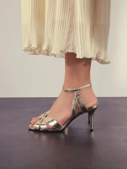 Goud - Forever Comfort® Leather Lattice Front Heeled Sandals
