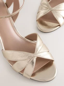 Goud - Forever Comfort® Leather Lattice Front Heeled Sandals