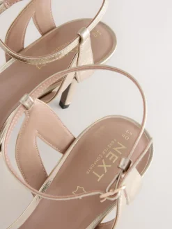 Goud - Forever Comfort® Leather Lattice Front Heeled Sandals